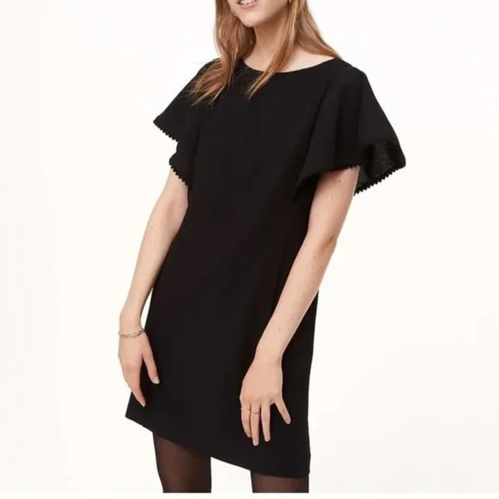 LOFT - Mini Black Sheath dress with flutter sleeves - Size 8